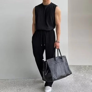 Men's Summer Ruffian Tracksuits Handsome Fashion Vest Sleeveless T-shirt And Pants Two Piece Set Men Elegant Suit